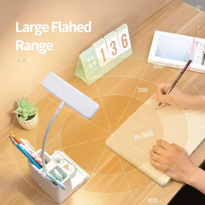 Image of Amazon Brand - Umi Desk Lamp | Touch Sensor On /Off, USB Rechargeable 1200mAh Battery, 3-Level Brightness, Pen & Phone Holder, Up to 3 Hours Use, Adjustable LED Desk Lamp for Home, Office