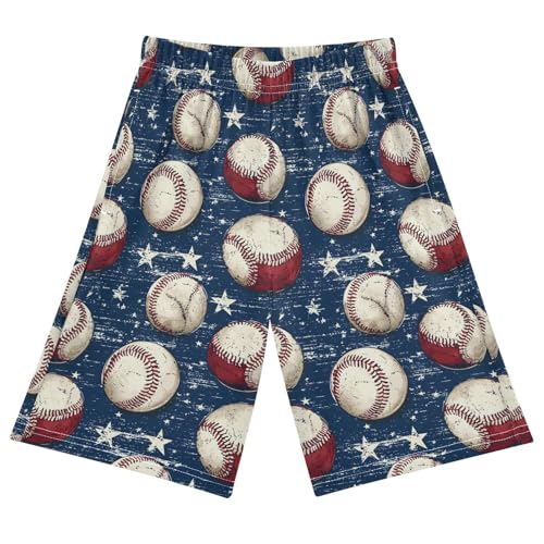 ALAZA Ball Baseball White Star Pajama Shorts Sleep Shorts Pant Lounge Pajama Bottoms Elastic Waist with Pockets