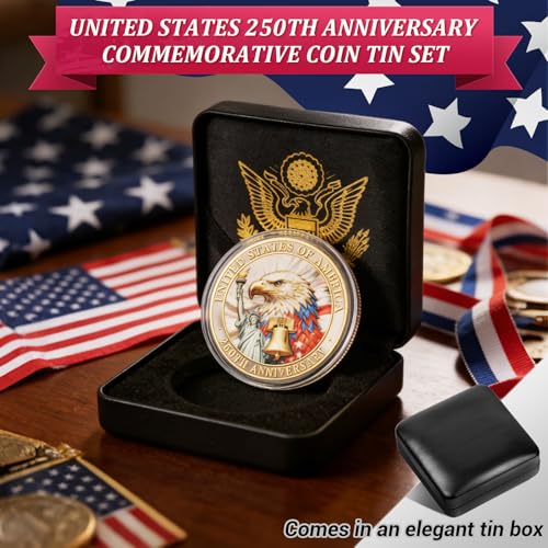 Image of USA 250th Anniversary Commemorative Coin 1776-2026 America 250 Patriotic Collectible Coin with American Eagle 250 Year American Anniversary Coin Collectors Veterans Gifts America 250 Merchandise (A)