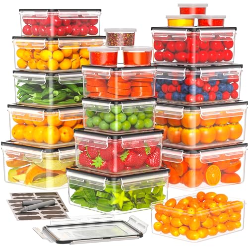 40 PCS Food Storage Containers with Lids Airtight (20 Containers & 20 Lids) - Plastic Food Containers for Kitchen Storage Reusable BPA-Free Leakproof Meal Prep Container with Labels & Pen