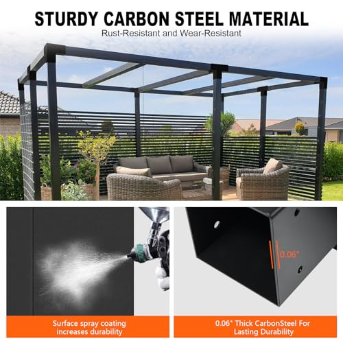 Image of 4-Way Pergola Brackets Kit, DIY Right Corner Woodwork Brackets for 4 inch x 4 inch (Actual:3.5 inchx3.5 inch) Lumber for Patio Pergolas, Gazebos, Log Cabin W /Hardware (2 Pack)