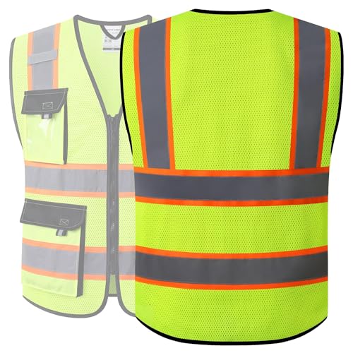 Image of JKSafety Hi Vis Reflective Safety Vests for Men Women High Visibility Vest with Pockets Mesh Fabric Construction Safety Apparel Neon Vest for Work (220-Yellow S)