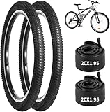 yeesport 2 PCS 20x1.95” Mountain Bike Tires & 2 PCS 20” X 1.75”-2.125” Bike Tubes, 20 Inch Tire & Inner Tubes, Puncture-Resistant Bicycle Tires, Bike Replacement for Beach Cruiser Mountain Bikes