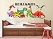 Dinosaurs Wall Decal - Kids Boys Bedroom Wall Art - Cute Dinosaurs - Personalized Name Wall Decal - Dinosaur Themed Vinyl Wall Sticker (32