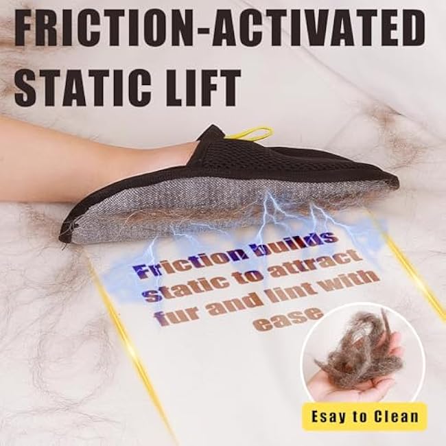 Pet Hair Removal Glove for Furniture, Carpet, Clothes and Car Seats, Electrostatic Cat & Dog Hair Removal Tool, Reusable Pet Hair Remover Glove with Silvervine Sticks (Black, 1 Glove & 2 Sticks)-9l77LMa2