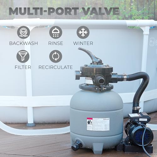 Image of XtremepowerUS 12 inch Above Ground Swimming Pool Sand Filter System with 1 /4 HP 2400 GPH Pump, 7-Way Multi-Port Valve, Strainer Basket, Hose Adapters & Filter Media, for Pools Up to 10,000 Gallons