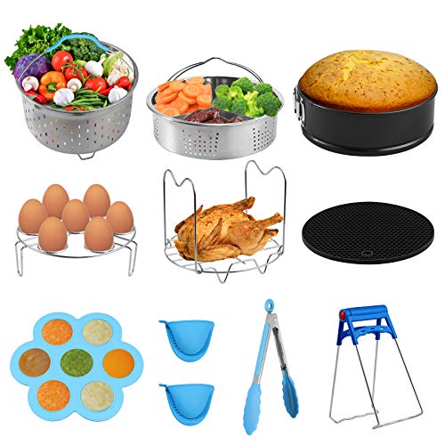 Tanice Accessoires pour Autocuiseur Cuisine, 10 en 1 Kit d'Accessoires Cookeo pour autocuiseur 5.3-6.8 QT avec Paniers Gril à Vapeur Moule à Gâteau Porte-Oeufs Gants de Four Barbacue Clip