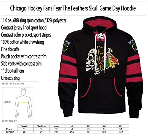 Fear The Feathers Skull Game Day Chicago Hockey Hoodie Black/Red2