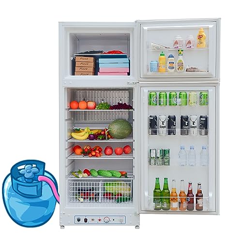 Smad Propane Refrigerator with Freezer 13.4 cu.ft RV Refrigerator for Offgrid, Cabin, Boat, RV, Camper Gas Fridge, White