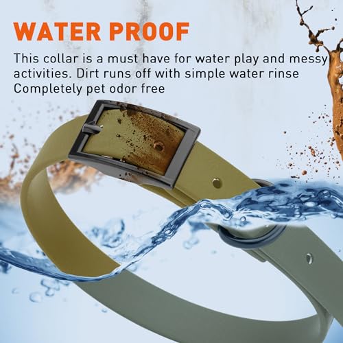 Image of Dogline Biothane Waterproof Dog Collar Strong Coated Nylon Webbing with Black Hardware Odor- Proof for Easy Care Easy to Clean High Performance Fits Small Medium or Large Dogs, Olive Drab Green