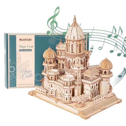 RUIFAM 3D Wooden Puzzles DIY Mechanical Wooden Wide Model Kit 1000 Pcs 3D Puzzles for Adults Teens 14+Years Puzzle Enthusiasts Box Clockwork Enchanted Castle