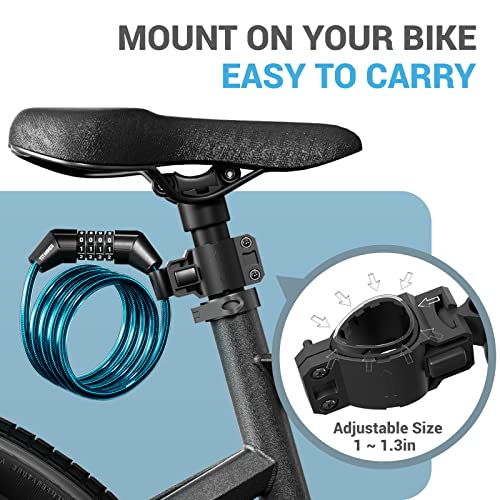 Titanker Bike Lock Cable, 4 Feet Bike Cable Lock Basic Self Coiling Kids Bike Lock Combination With Complimentary Mounting Bracket, 5/16 Inch Diameter (4Ft, Blue-8Mm) #TOP1