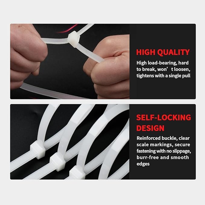 Image of bvslf 100 MM x 2.5 MM | 300 PCS | Small Cable Ties Clear White Mini Thin Cable Ties, Plastic Zip Ties, 4 Inch Nylon Self Locking Tie Wraps for Household Office Garden,