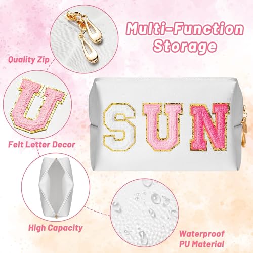 Preppy Patch Sun Cosmetic Bag Summer Sunscreen PU Leather Toiletry Makeup Bag Portable Waterproof Makeup Pouch Travel Summer Beach Pouch Daily Use Zipper Purse for Women Girls Birthday Gifts4