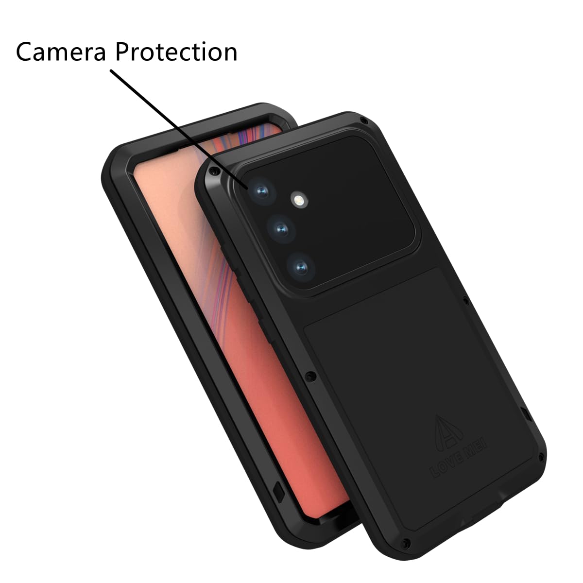 LOVE MEI Funda compatible con Samsung Galaxy S24 FE, deportes al aire libre, militar, resistente, a prueba de golpes, a prueba de polvo, aluminio híbrido, metal, silicona y vidrio templado (negro)