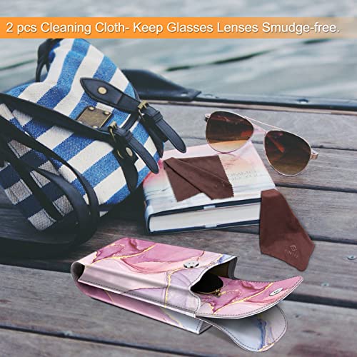 Image of FINTIE Double Glasses Case with Carabiner Hook, Portable Vegan Leather Eyeglass Case Anti-scratch Sunglasses Pouch