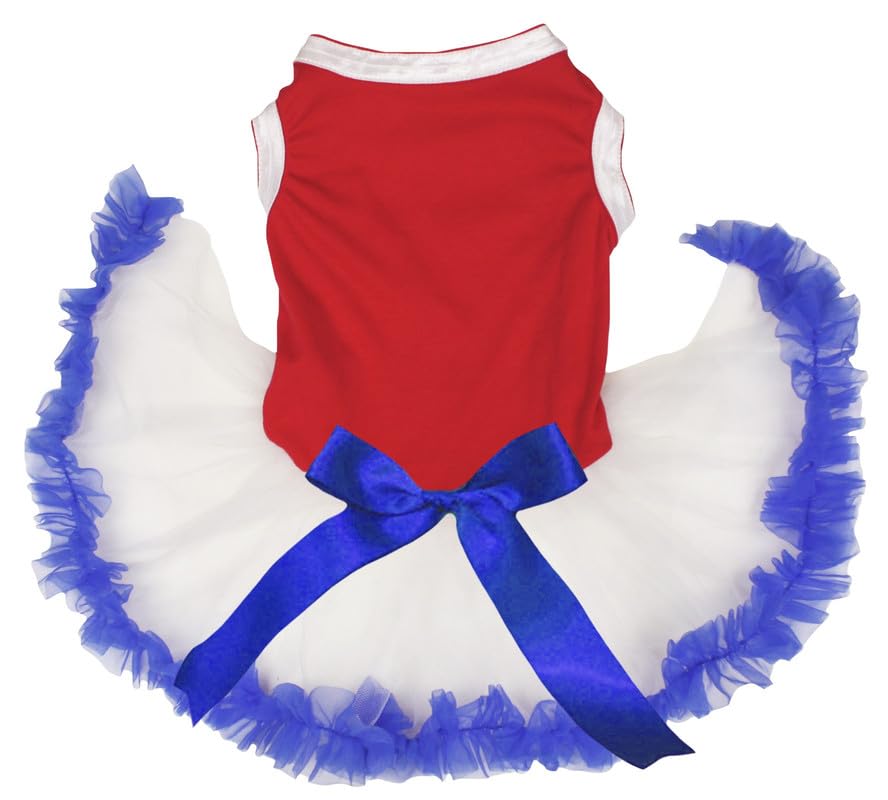 Robe tutu blanche unie rouge pour chien L vêtement tricolore bleu