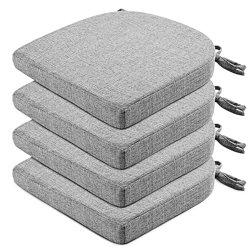 Image of Wellsin Chair Cushions for Dining Chairs 4 Pack - Kitchen Chair Cushions with Ties and Non-Slip Backing - Dining Chair Pads 16 inchX16 inchX2 inch, Light Gray