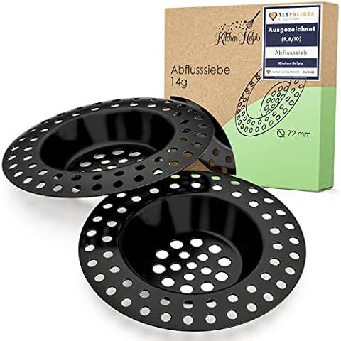 Kitchen Helpis® 2X Abflusssieb schwarz für ALLE ABFLÜSSE geeignet, extra schwer -14g-, kein Hochschwemmen, aus rostfreiem SS304 Edelstahl, schnell ablaufend, Sieb für Spülbecken oder Haarsieb Cover