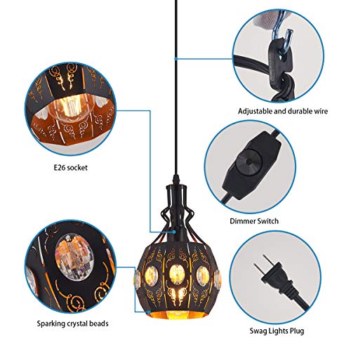 Ylong-Zs Hanging Lamps Swag Lights Plug In Pendant Light,Retro Style,Vintage Loft Design,Black Basket Cage Hanging Ceiling Lamp,Industrial Lighting Fixture And Decoration For Living Room Bedroom #TOP6