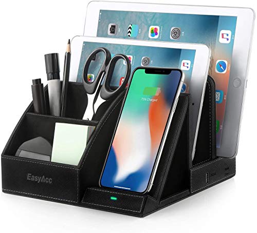 EasyAcc Wireless Charger Desk Organizer, Key Holder Wallet Stand Watch Organizer, Induction Charger for iPhone 13/13 Pro Max/13 Pro/12 Series/11/XS Max/XR/X/8Plus/-Black