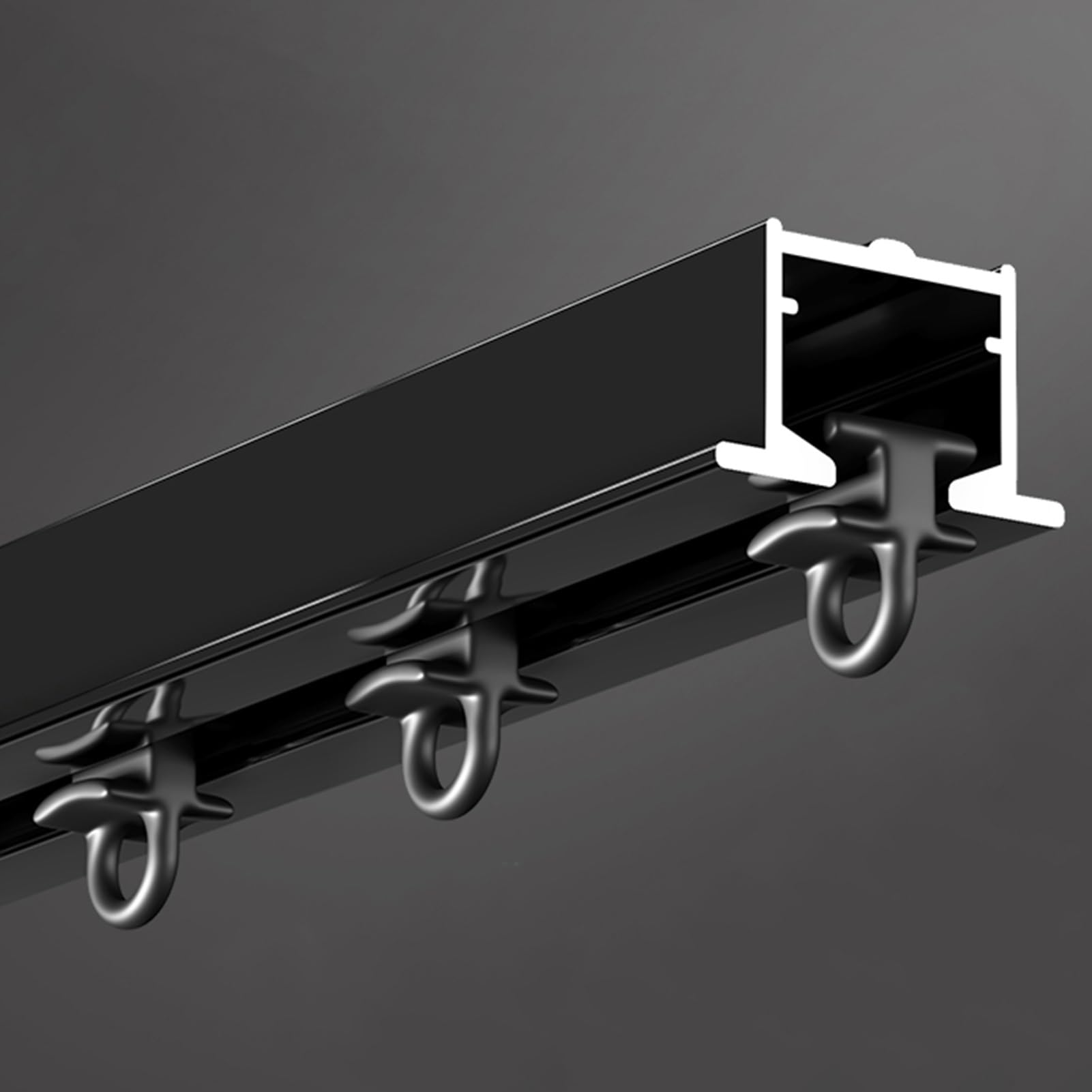 Karnisz Wbudowany System Ukrytych Prowadnic Karniszy, Karnisz Wpuszczany Prosty, Nierdzewny Zestaw Karniszy Prysznicowych do Szpitala Apartamentowego, Łatwe do Cięcia (Color : Black, Size : 4.5m (14