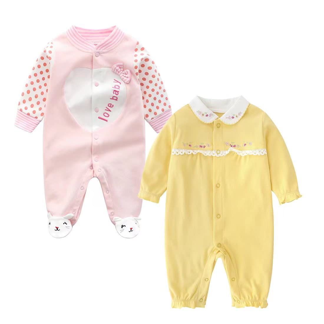 Hikido Infant Snug Romper with Cute Cartoon Print 2Pack Cotton Jumpsuit for DailyWear