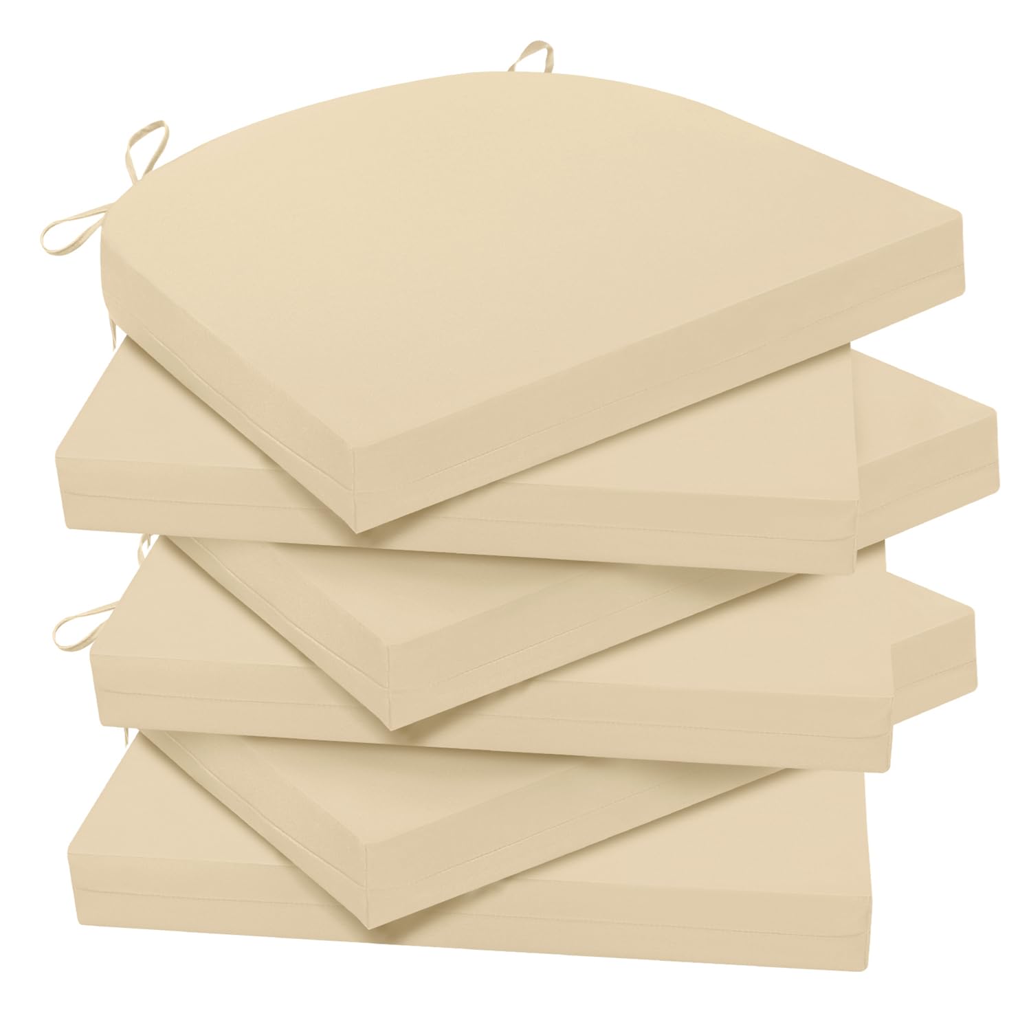 Outdoor Chair Cushions for Patio Furniture - Patio Chair Cushions Set of 6 - Waterproof Round Corner Outdoor Seat Cushions 17"X16"X2", Beige