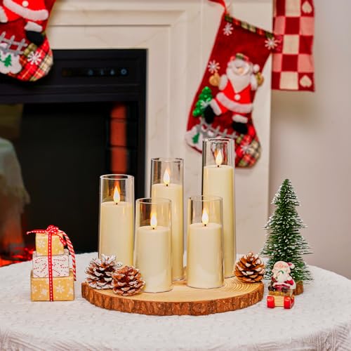 Image of Amagic Flameless Candles Battery Operated, LED Candles with Remote and Timer, Acrylic Plexiglass Flickering Fake Candle for Wedding, Home Decor, Ivory White, Set of 5, D2.2 x H5 5 inch 6 inch 7 inch 8 inch