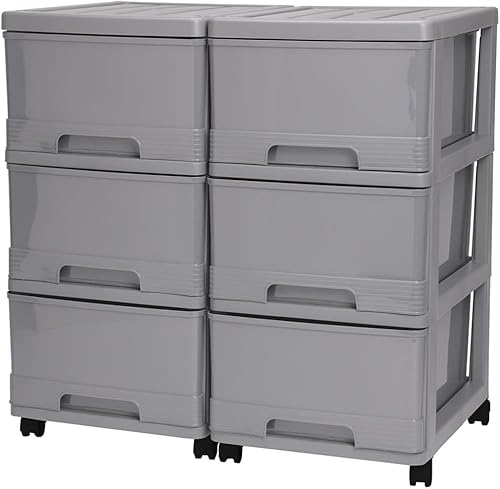 チェスト おしゃれ プラスチック 収納ケース 3段 同色2個セット 衣装ケース 収納ボックス タンス シンプル かっこいい プラスチック 引き出し キャスター 引き出し式 収納ボックス 大容量 衣類収納 ダークグレー 黒キャスター