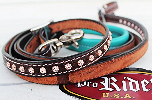 Challenger Horse 8ft Contest Western Tack Leather Barrel Rein Turquoise Reins Rodeo 6638