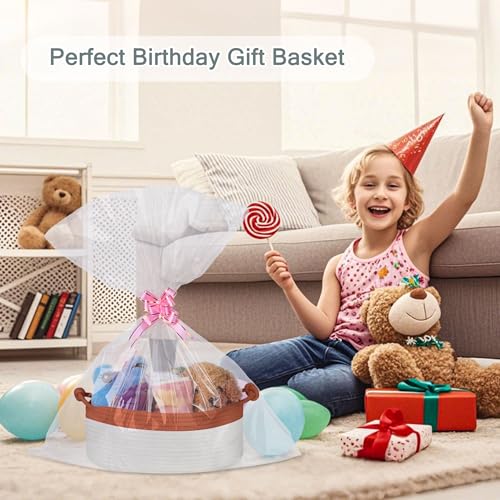 Image of COMSE Small Gift Basket Empty with Bag & Ribbons, Autumn Glaze & White