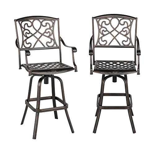 Yaheetech Set of 2 Outdoor Cast Aluminum Patio Chair 360 Degree Swivel Bar Stool Patio Furniture Antique Copper Design