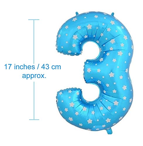 Image of AMFIN 17 inch 3 Number Foil Balloon, Birthday Decoration Items [Helium Supported] - Blue