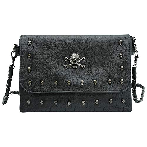 Ro Rox Femmes Crâne Clouté Crossbody Sac à Bandoulière Punk Gothique Goujons PU Sac à main (Arabella - Crâne et os Croisés)