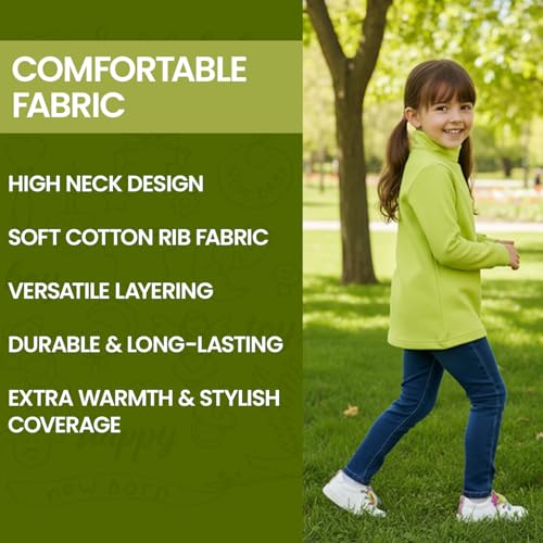 Image of Baba & Baby Kids Highneck Turtle Neck Cotton t-Shirt for Boys for Boys and Girls (4 Years-5 Years, Lime Green)