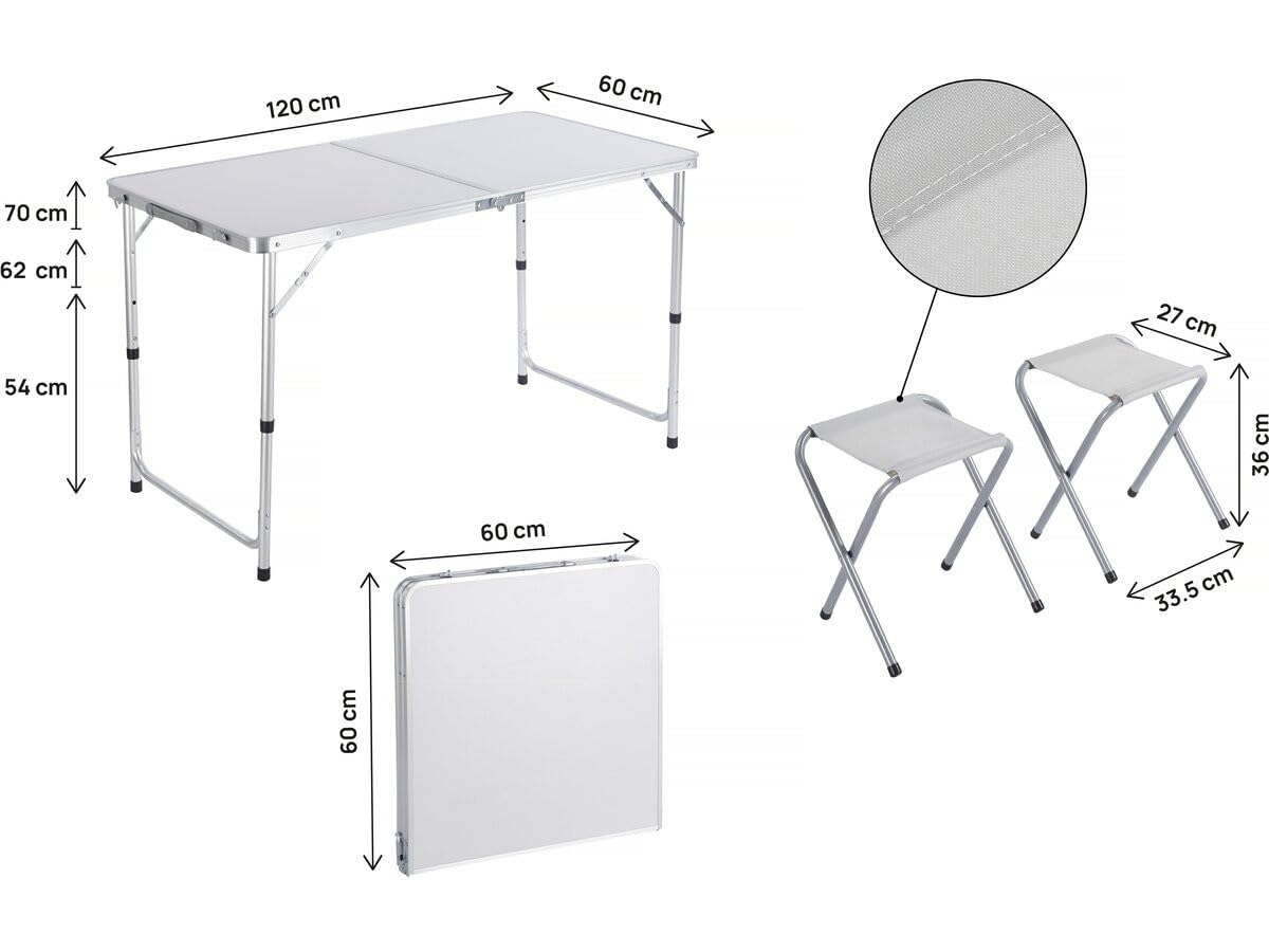Habitat et Jardin Set di Tavolo da Campeggio e 4 sgabelli Pieghevoli - 125 x 60 cm - Bianco