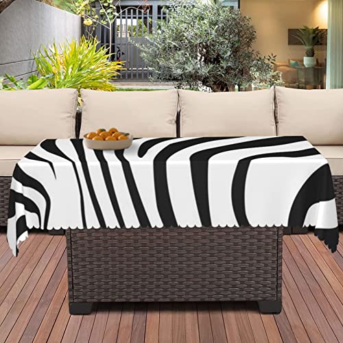 Zebra Print Tablecloth,60X120 Inch,Waterproof Stain Wrinkle Resistant Reusable Print Table Cover,For Kitchen Indoor Outdoor Events Party Decor-Rectangle Table Clothes For 8 Ft Tables,Black And White #TOP3