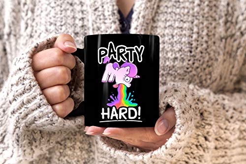 MoonWorks® Taza de café con texto en alemán "Party Hard kotzendes Einhorn Feiern Saufen" taza de café divertida taza de cerámica negra - Imagen 5