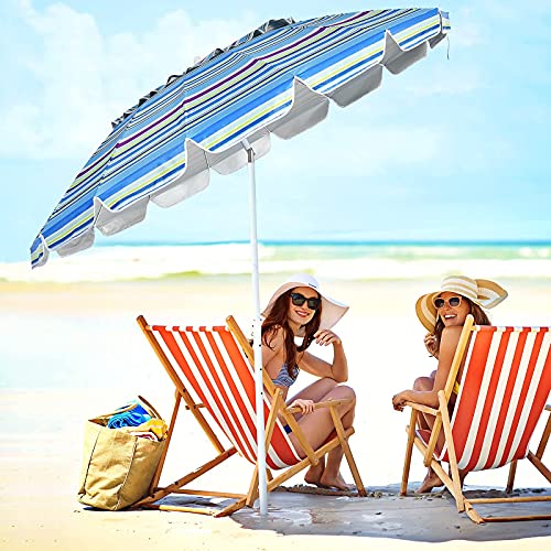 Tangkula 8FT Navy Blue Beach Umbrella, Portable with Sand Anchor, Fade Resistant Canopy, Sturdy Fiberglass Ribs, Outdoor Sunshade Umbrella