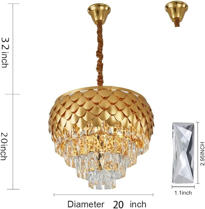 Image of Modern Ceiling Lamp 3-Tier Round Crystal Chandelier for Living Room | Modern Ceiling Light Jhumar for Hall for Home Decoration + 3 Color LED Light (Pine Apple, 500MM)