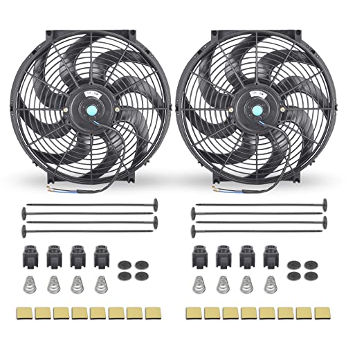 FGJQEFG 14 Inch Black Universal Slim Fan Push Pull Electric Radiator 12V High Performance Cooling Fan Mount Kit Set of 2