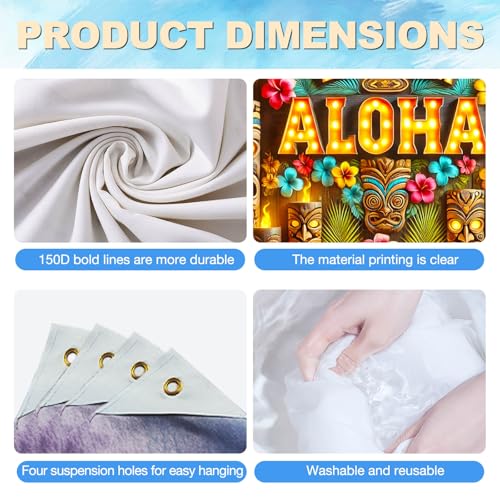 Image of BlissYard Luau Party Decorations 71 x 43 Inch Aloha Banner Summer Tiki Backdrop Hawaiian Luau Party Decorations Seasonal Wall Hanging Decor Hello Summer Tropical Banner with Tiki Totem for Beach Party Decor