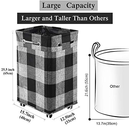 Haundry 86L Large Collapsible Laundry Hamper With Wheels, Waterproof Rolling Clothes Hamper Basket Bin For Dirty Clothes Storage, Black Buffalo Plaid #TOP1