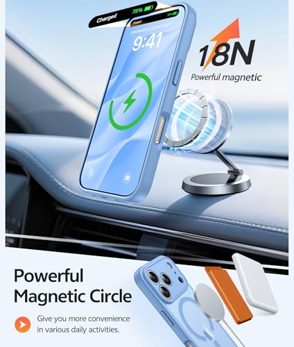 Image of FNTCASE for iPhone 17 Pro Case: [Compatible with Magsafe] Translucent Matte Cases with [Full Camera Protection] [Screen Protector] Military Grade Shockproof Protective Phone Cover - Light Blue