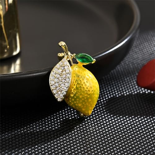 Image of Cute Lemon Brooch Pin for Women Rhinestone Fruit Little Brooch Sparkling Crystal Strawberry Cherry Enamel Pin Christmas Birthday Art Deco Jewelry Gifts