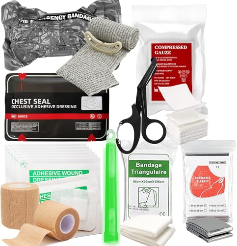 VVIITOP Bleeding Control Pack Feat Med Trauma Kit, Includes Vented Chest Seal, Israeli Bandage, Compressed Gauze, Adhesive Wound Dressing, Emergency Blanket, Bandages, Shears (7 Items)