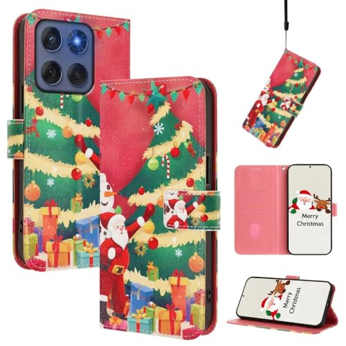 Coque Moto G14 4G et G54 étui portefeuille cuir sapin de Noël