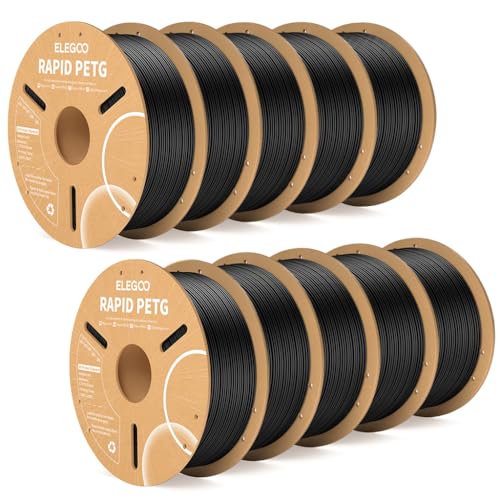 Image of ELEGOO Rapid PETG Filament 1.75mm Black 10KG, High Speed 600mm /s 3D Printer Filament Dimensional Accuracy + /- 0.02 mm, 10 Pack 1kg Cardboard Spool(2.2lbs) Fits for Most FDM 3D Printers
