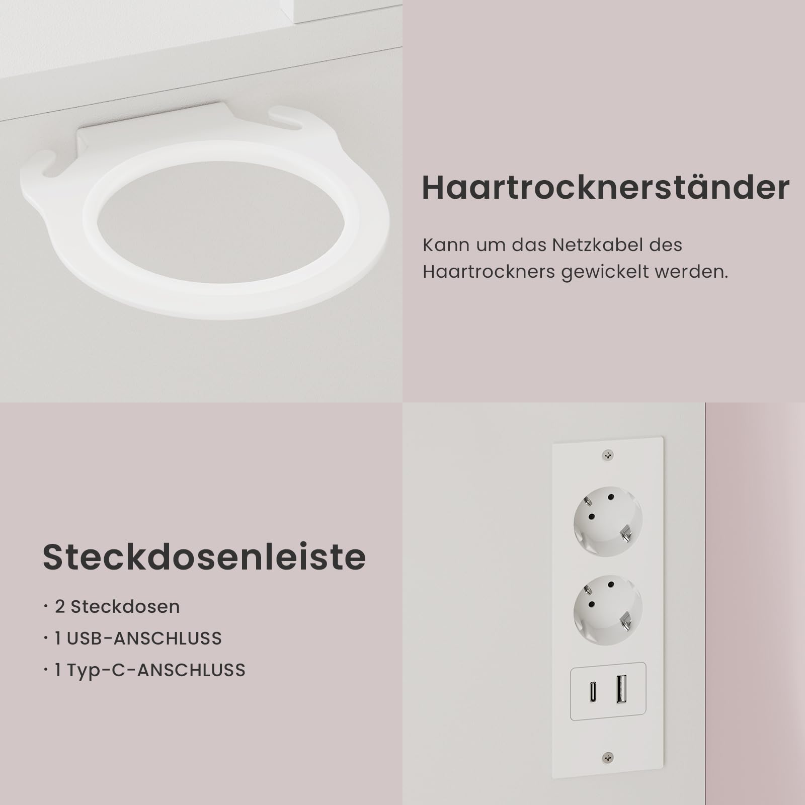 Asgolion Schminktisch mit Spiegel, LED-Beleuchtung und Steckdose, 5 Schubladen und 2 offenen Ablagen, 3 Farbmodi und Einstellbarer Helligkeit, weiß, EU25VT803W